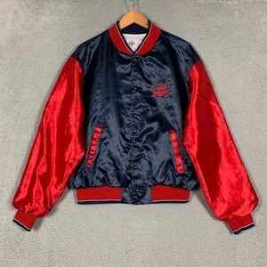 Vintage Bud Light Satin Bomber Jacket Mens XXL 2XL Navy/Red Snap USA VTG 80s 90s